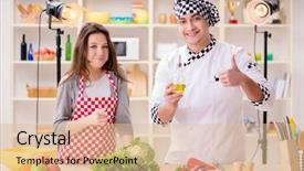 Presentation with gardening healthy food cooking - Presentation design consisting of dish tv - food cooking tv show background and a lemonade colored foreground