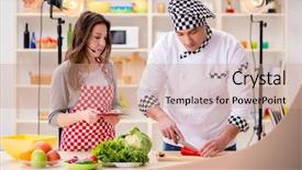  Presentation with show - Slide set featuring dish tv - food cooking tv show background and a coral colored foreground