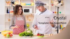  Presentation with show - Beautiful presentation design featuring dish tv - food cooking tv show backdrop and a soft green colored foreground