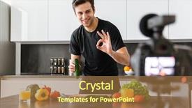  Presentation with blog - Amazing PPT layouts having dish tv - smiling young man filming his backdrop and a coral colored foreground