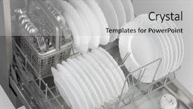  Presentation with cutlery - Audience pleasing slides consisting of dish washing - dishwasher with white plates backdrop and a light gray colored foreground