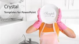  Presentation with role play woman and man - Cool new PPT layouts with dish washing - woman in kitchen with empty backdrop and a  colored foreground