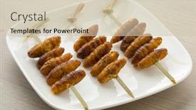  Presentation with snack - Colorful PPT theme enhanced with dish-with-crispy-silkworms backdrop and a soft green colored foreground
