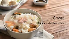  Presentation with seafood - Slide set having dish with delicious seafood risotto background and a  colored foreground