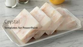  Presentation with frozen fish - Slide deck having dish-with-frozen-cod-fish background and a soft green colored foreground