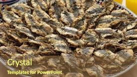  Presentation with sardines - Slide deck featuring dish with moroccan fried stuffed background and a tawny brown colored foreground