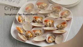  Presentation with clams - Slide set having dish-with-open-cooked-smooth background and a coral colored foreground