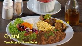  Presentation with beans - Presentation theme having dish with rice beans meat background and a tawny brown colored foreground