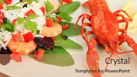  Presentation with shrimps - Slides featuring white rice shrimps and boil background and a coral colored foreground