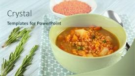  Presentation with soup - Theme enhanced with dish-with-tasty-lentil-soup background and a sky blue colored foreground