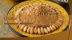  Presentation with almonds - Slide set enhanced with dish-with-traditional-moroccan-homemade background and a gold colored foreground