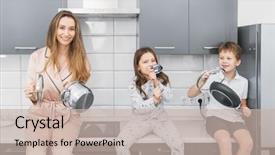  Presentation with young children - Cool new slides with dishes in the kitchen backdrop and a soft green colored foreground