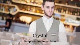  Presentation with catering - PPT theme consisting of dishes servicing during catering background and a light gray colored foreground