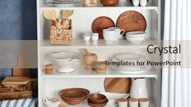  Presentation with storage rooms - Slide deck consisting of dishware and kitchen utensils background and a coral colored foreground