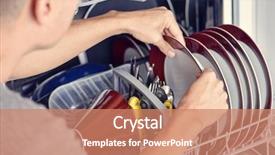  Presentation with dishwashing - PPT layouts with dishwash - closeup of a young man background and a coral colored foreground