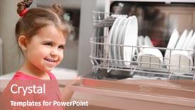  Presentation with kitchen utensils - Colorful slide deck enhanced with dishwasher in the kitchen backdrop and a  colored foreground