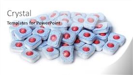  Presentation with tablets - Audience pleasing slide set consisting of dishwasher tablets isolated on white background backdrop and a white colored foreground