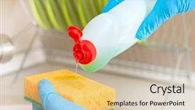  Presentation with dishwashing - Amazing PPT theme having dishwashing liquid and sponge dish backdrop and a lemonade colored foreground