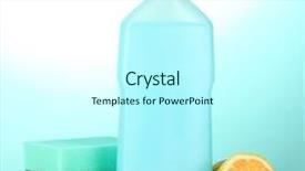  Presentation with dishwashing - Presentation theme featuring dishwashing liquid with sponges and lemon with flowers on blue background background and a cool aqua colored foreground