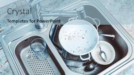  Presentation with dishwashing - PPT theme with dishwashing-pile-of-dirty-dishes background and a light blue colored foreground
