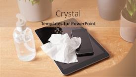  Presentation with germs - Theme having disinfecting-tablet-computer-and-smartphone background and a coral colored foreground
