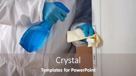  Presentation with infection prevention - PPT layouts consisting of disinfection-cleaning-and-washing background and a violet colored foreground