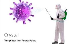  Presentation with disinfection - PPT theme featuring disinfection-concept-with-person-fighting background and a white colored foreground