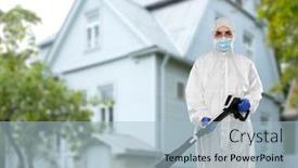  Presentation with medical service - PPT theme having disinfection-service-and-pandemic-concept background and a light blue colored foreground