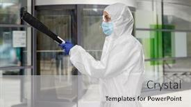  Presentation with medical service - Cool new PPT theme with disinfection-service-and-pandemic-concept backdrop and a light gray colored foreground