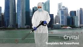  Presentation with medical service - Colorful presentation design enhanced with disinfection-service-and-pandemic-concept backdrop and a gray colored foreground