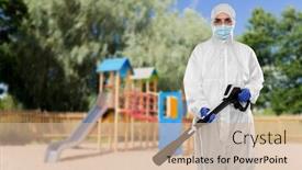  Presentation with medical service - PPT theme having disinfection-service-and-pandemic-concept background and a soft green colored foreground