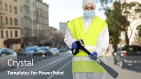  Presentation with medical service - Audience pleasing slide set consisting of disinfection-service-and-pandemic-concept backdrop and a gray colored foreground