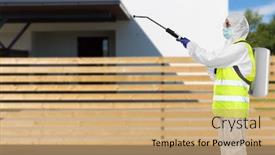  Presentation with medical service - Audience pleasing slide set consisting of disinfection-service-and-pandemic-concept backdrop and a coral colored foreground