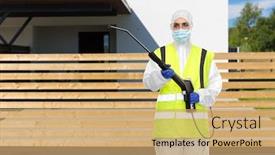  Presentation with medical worker - Presentation theme consisting of disinfection-service-and-pandemic-concept background and a coral colored foreground