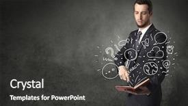  Presentation with doodle - Beautiful PPT theme featuring disiplin design - businessman holding book with doodle backdrop and a dark gray colored foreground