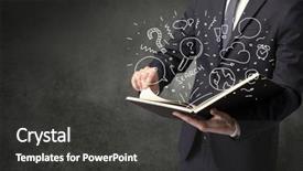  Presentation with manual book - Beautiful presentation featuring disiplin design - businessman holding book with doodle backdrop and a  colored foreground