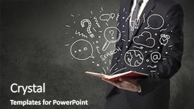  Presentation with doodle - Amazing slide deck having disiplin design - businessman holding book with doodle backdrop and a dark gray colored foreground