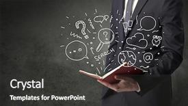  Presentation with budget book - Theme featuring disiplin design - businessman holding book with doodle background and a  colored foreground