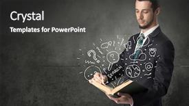  Presentation with song liric book - PPT theme consisting of disiplin design - businessman holding book with doodle background and a dark gray colored foreground