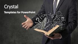  Presentation with book of romans - Slide deck featuring disiplin design - businessman holding book with doodle background and a  colored foreground