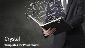  Presentation with love of book - PPT theme having disiplin design - businessman holding book with doodle background and a  colored foreground