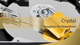 Presentation with hard disk - Beautiful presentation featuring hard disk - computer harddrive and lock backdrop and a yellow colored foreground
