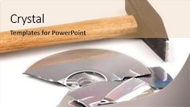  Presentation with information security program - Cool new PPT theme with disk broken hammer with information backdrop and a  colored foreground