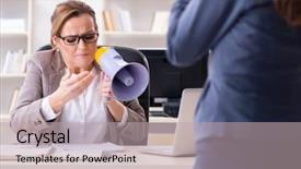  Presentation with employee of year - Amazing presentation theme having dismissal - angry boss dismissing employee backdrop and a  colored foreground