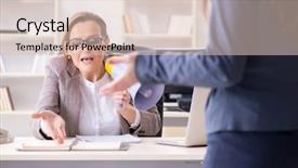  Presentation with employee benefit - Slide deck having dismissal - angry boss dismissing employee background and a lemonade colored foreground