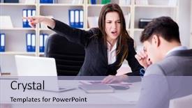  Presentation with meeting - Amazing slide deck having dismissal - business meeting between businessman backdrop and a light blue colored foreground