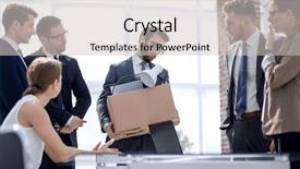  Presentation with goodbye - PPT theme having dismissed employee says goodbye background and a light gray colored foreground