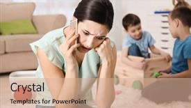  Presentation with nanny - PPT theme enhanced with disobey - annoyed nanny talking on phone background and a coral colored foreground