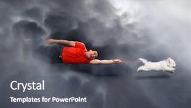  Presentation with leash - Amazing PPT theme having disobey - dog running and dragging backdrop and a dark gray colored foreground
