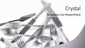  Presentation with tableware - Audience pleasing presentation theme consisting of disordered tableware isolated on white backdrop and a white colored foreground